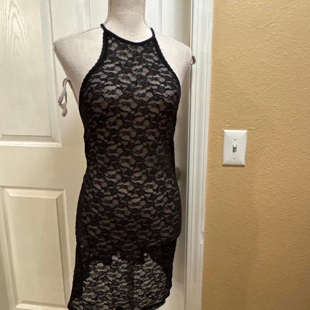 Victoria’s Secret black lace halter slip. Size large